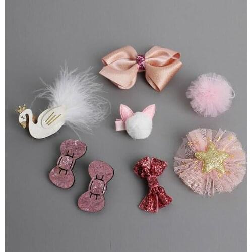 8PCS Children Kids Hair Accessories Boutique Girls hair bow cartoon animal hair clip Hairpins barrette Elastic Hair Bands