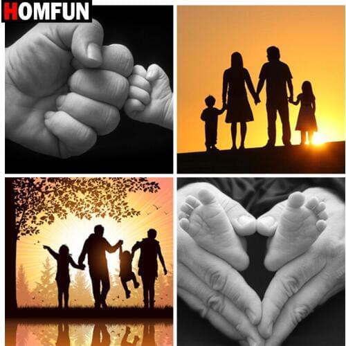 HOMFUN Diy 5d Diamond Painting "Sunset back family Hands feet" Cross Stitch Square Round Diamond Embroidery Handwork Rhinestone