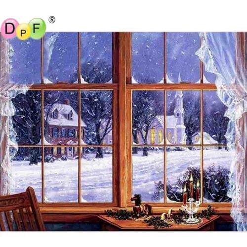DPF Diy Diamond Painting Cross Stitch Diamond Painting Mosaic Decor Full Diamond Embroidery Crafts Snow landscape wall painting