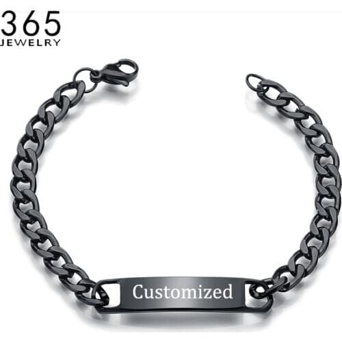 New Custom Name ID Bar Bracelet Men Brothers Gold Stainless Steel Engraved Name Text Bracelets Personalize Jewelry Party Gift