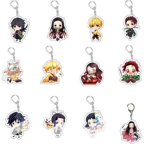 Demon Slayer Acrylic Keychain Japan Anime Fashion Brinco Blade of Ghost Key Chain Kamado Tanjirou Yaiba Keyring Funny Cartoon