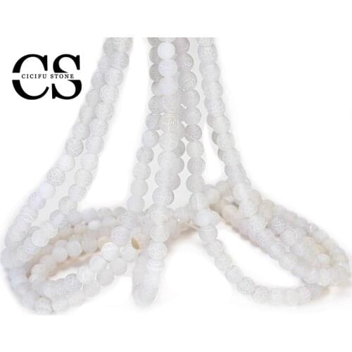 White Frosted Agates Beads Natural Stone Beads Cracked Round Loose Beads for Bracelet Jewelry Making DIY Accessories 4/6/8/10 MM