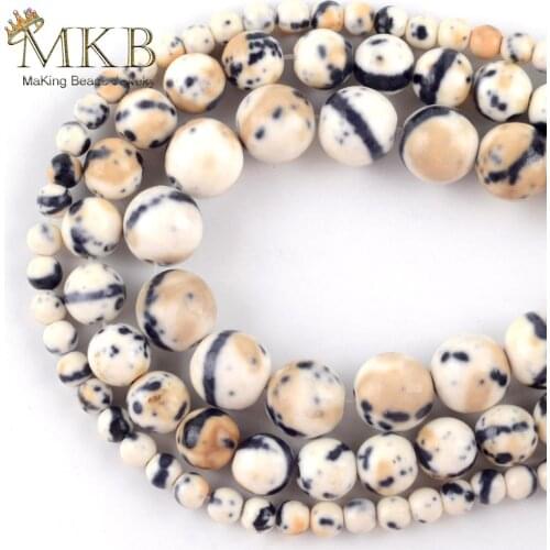 Wholesale Natural Black Rice White Spotted Rain Stone Beads For Jewelry Making Round Loose Beads 4-10mm DIY Bracelet Necklace