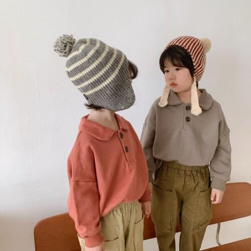 8532 Children Clothes Simple Fashion Hoodies Boys Polo Shirt Autumn 2021 New Loose Fitting Pullover Girls' Baby Tops