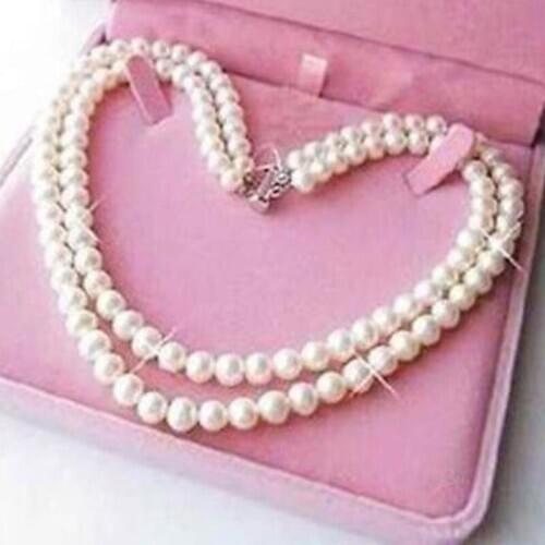Exquisite 2 Rows 6-7mm White Pearl Necklace jj