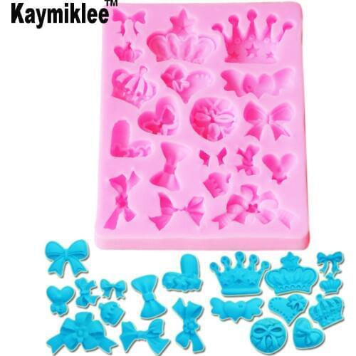 Kaymiklee M198 Various Crowns&Bows Silicone Mold Chocolate Candy Cake Gumpaste Surgacraft 3D Sugar Craft Resin Moulds