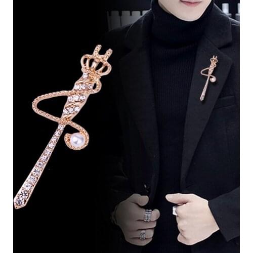 Korean Rhinestone Crown Brooch Pin Mens Suit Shirt Collar Pins Pearl Badge Fashion Luxulry Jewelry for Women Accessories