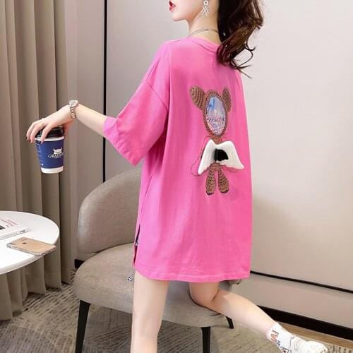 Summer New Design Sense Bear Shirt Korean Version Large Size Loose Student Short-sleeved T-shirt Women