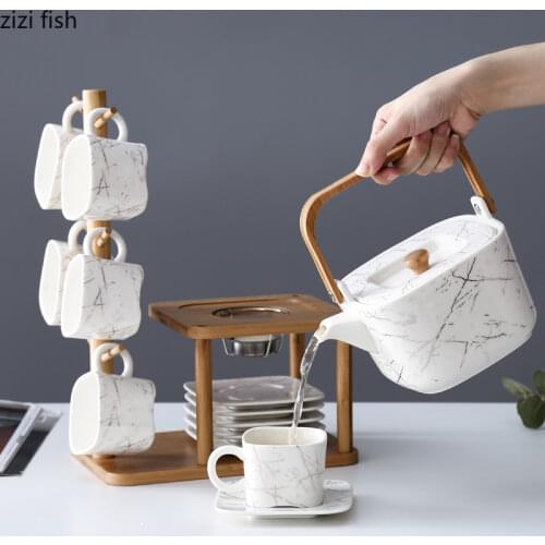 Japanese New Ceramic 1 Pot 6 Cups Teapot Set, Fragrant Tea Set, Coffee Cup, Teapot / Shelf, Nordic Afternoon Tea Set