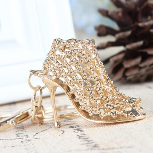 New Fashion Gold Shoe High Heel Lady Girl Charm Pendant Purse Bag Car Key Ring Chain Creative Wedding Party Gift
