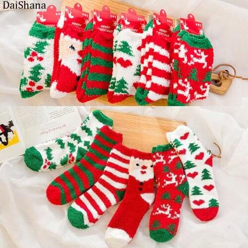 New Arrival Women Socks Cotton Christmas Socks Winter New Year Santa Claus Christmas Tree Deer Colorful Kawaii Coral Wool Socks