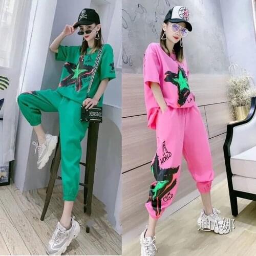 Girls Clothes Letters Short-sleeved T-shirt + Loose Trousers Kids Summer Two Piece Set Girl Outfits 2020 New 12 14 16 18 20 Year