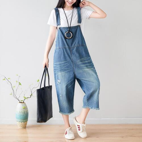Original Design Bib Denim Overalls Women Big Size Jean Jumpsuit Casual Baggy Romper trousers Suspender Cowboy Pants Pantalon