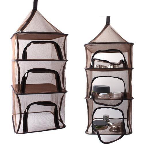 Portable Camping Dry Net Folding 4 Layer Hanging Mesh For Bowl Cup Fork Foods Dish Outdoor Picnic BBQ Rack Shelf Storage Basket