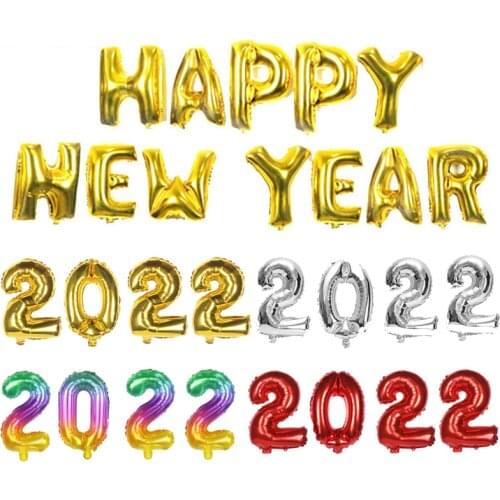 Happy New Year 2022 Foil Balloons Gold Silver Number Helium Air Balloon Christmas Decoration New Year Eve Party Globos Supplies