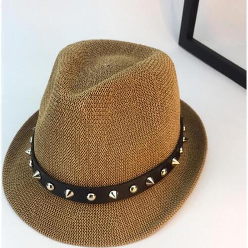 Unisex Punk Rivet Straw Jazz Hat Summer Autumn Beach Panama Cap Sun Protection Hats Gorros