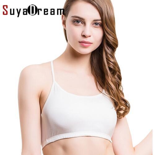 SuyaDream Women Tube top 100%Real Silk Padding Cross Back Bras White Black Underwear