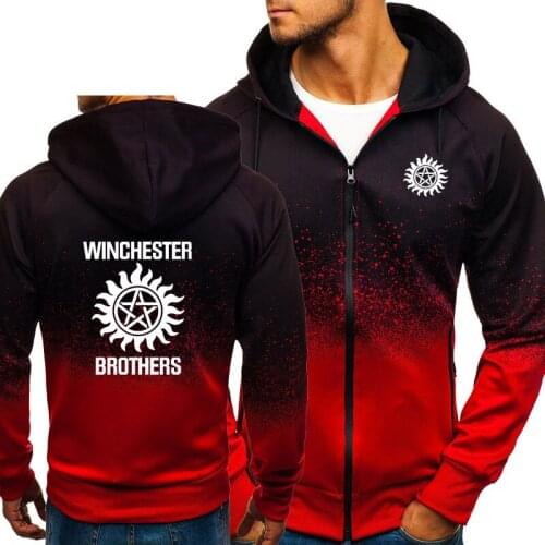 Supernatural Gradient Hoodies Men Winchester Bros Sportswear Fleece Zipper Jacket Mens Hooded Sweatshirt Harajuku Tracksuit