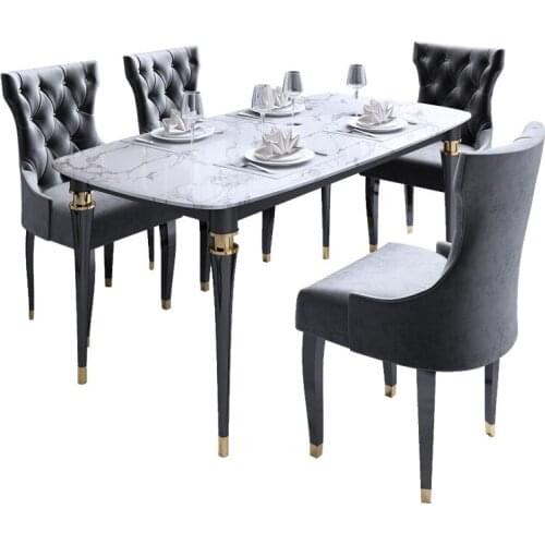 Light luxury post-modern American marble solid wood dining table and chair combination rectangular size apartment table