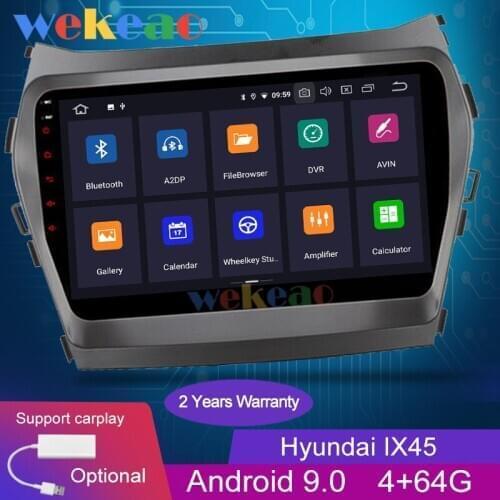 Wekeao Touch Screen 9'' 1Din Android 9.0 Car Radio Automotivo For Hyundai IX45 Santa Fe Auto GPS Navigation Car Dvd Player 2015