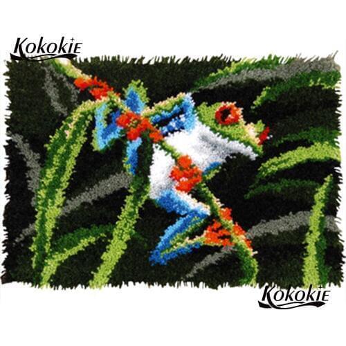 Diy latch hook kits rug 3d printed canvas accessories home decor needle for carpet embroidery foamy jump frog kussen knooppakket