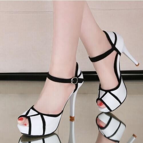 Hot Summer Hollow Buckle Womens Shoes European And American Fight Color Fish Mouth Fine With High Heels Young Daily Shoes 41