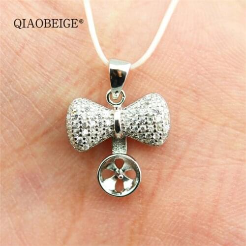 QIAOBEIGE women accessories bowknot Hangs falls 925 silver, sticked with nature pearl 10-11mm bead for making pendant jewelry