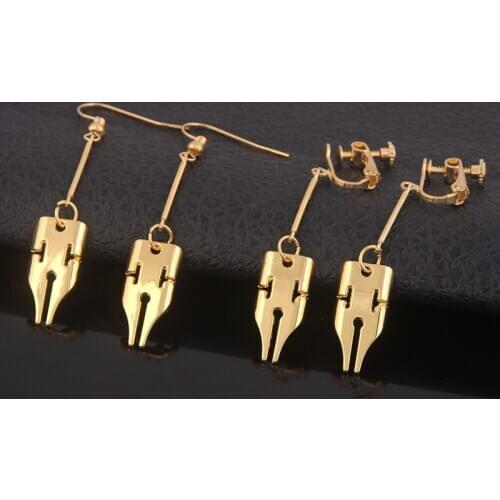 Anime Jojo Bizarre Adventure Rohan Kishibe Gold Color Pen Nib Earring For Women Girls Cosplay Accessories Jewelry New Year Gift