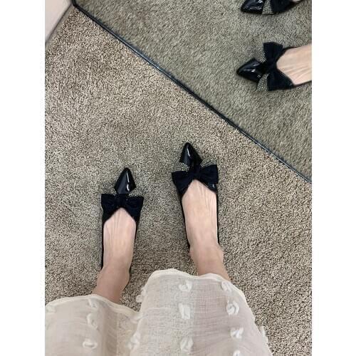 Pointed toe womens flat-bottomed 2021 new spring fashion bow-knot pumps