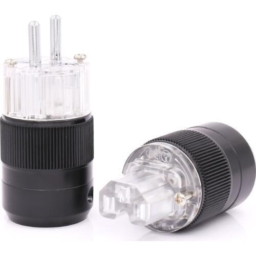 1pair Hifi Eur Schuko Power Connector EU Schuko Rhodium Plated Audio Mains Power Plug Connector +IEC Remale connector