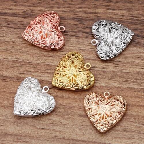 10pcs Heart Filigree Essential Oil Aromatherapy Diffuser Perfume photo Locket Pendant European Charms Multi-color Plated