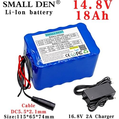 14.8V 18Ah 18650 lithium battery pack 4S6P 18000mAh 16.8V Night fishing lamp heater miners lamp amplifier with BMS + 2A Charger