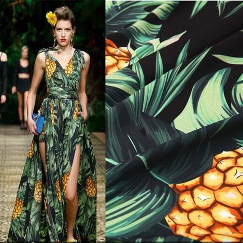 145cm*100cm designer fabric tropical fruit pineapple leaf pattern digital printing fabric skirt custom crepe fabrc for dress