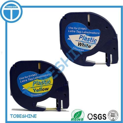 2pcs 12mm*4m mixed models 91201 91202 black on white, black on yellow compatible DYMO LetraTag Tape DYMO label printer ribbons