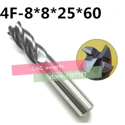 2018 Limited Fresa 4f-8.0*8*25*60,hrc50,milling Cutter , Carbide Square Flatted End Mill ,4 Flute,coating:nano,factory Outlet
