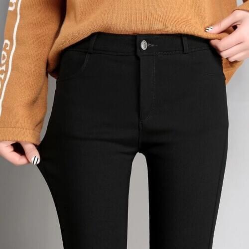 41 High Stretch Waist Women Elastic Skinny Pencil Jeans Leggins With Buttons Black Denim Trousers Pants