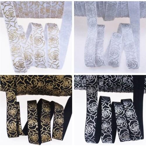 5/8" Gold foil and silver foil Valentine Rose FOE fold over elastic for hair ties headband accessories welcome custom printed