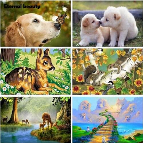 Diamond Painting Dog Picture Cross Stitch Kits Full Square Diamond Embroidery Deer and Dog Mosaic Painting Rhinestone Home Decor