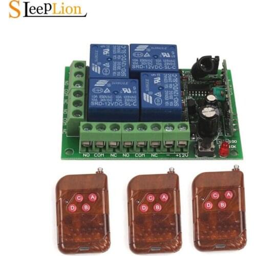 Sleeplion DC 12V 4CH Relay ON/OFF RF Wireless Remote Control Switch 2 Transmitter Receiver Switch 12V Module 315MHz/433MHz