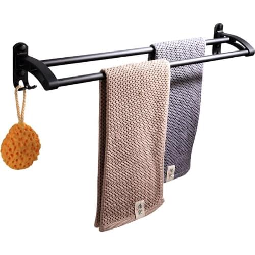 Black Towel Bar Double Towel Rail Wall Mount Space Aluminum Bathroom Rack toalleros crochet serviette de bain porte serviette