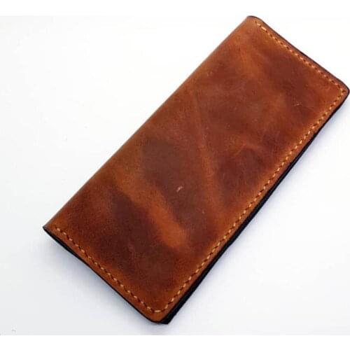 Crazy Leather Portfolio Wallet Genuine Leather High Quality Handmade 2021 Trend Different Color Options Navy Brown