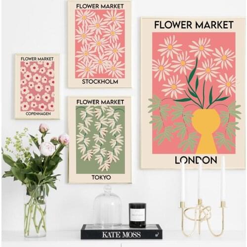 Flower Market Cherry London Tokyo Vintage Wall Art Canvas Painting Nordic Posters And Prints Wall Pictures For Living Room Decor