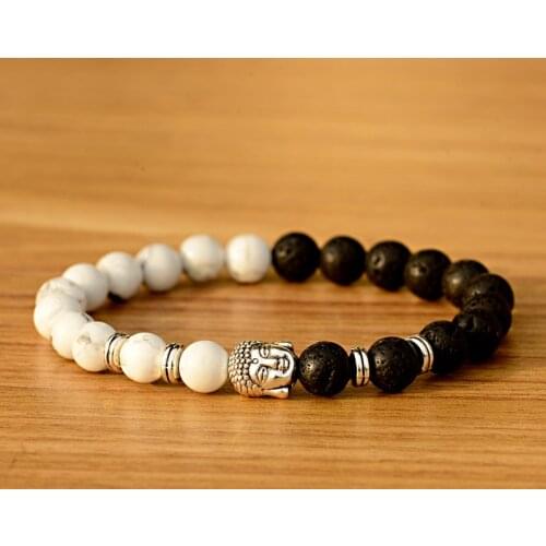 Womens Charm Yoga Silver Color Buddha Bracelet Erkek Bileklik 8mm Meditation Black Lava Stone Chakra Bracelets&Bangles Men
