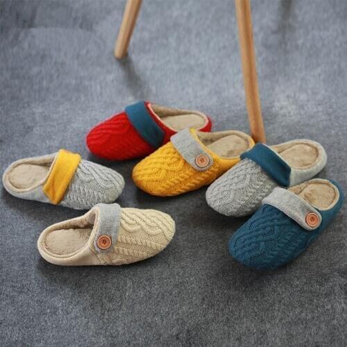 Japan Style Knitted Cotton Home Slippers Soft No Noise Couples Winter Household Shoes Anti-Slip Women/Womens Indoor Slippers