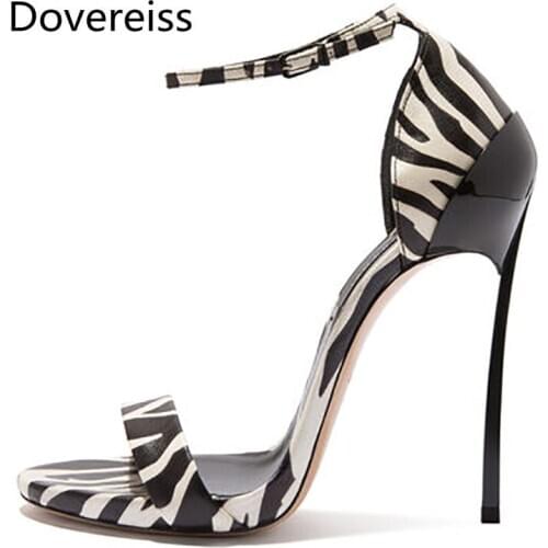 Dovereiss Fashion Womens Shoes summer new sexy consice Stripe Elegant Narrow band Buckle Party shoes Sandals 33-43