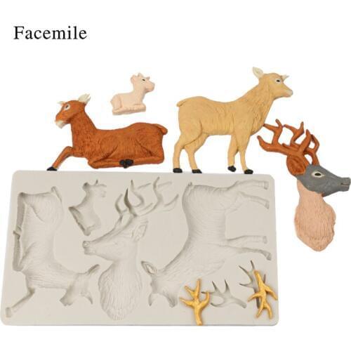 Facemile Sugarcraft Christmas Animal Deer Silicone Mold Fondant Mold Cake Decorating Tools Chocolate Gumpaste Mold for Baking