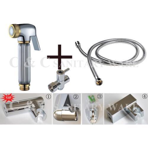 G1/2, G7/8, G3/4, M18X1.5L Optional Brass T- adapter Hand Held Solid Brass Chrome And Gold Sanitary WC Bidet A2001ST
