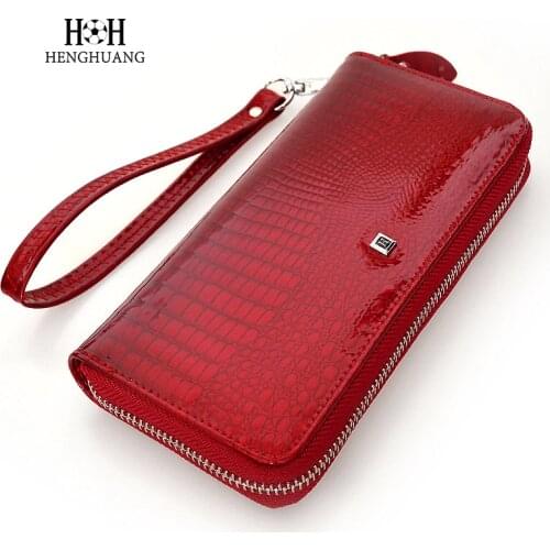 HH Genuine Leather Women Wallets Luxury Brand High Quality Fashion Girls Purse Card Holder New Design Long Wristlet Clutch