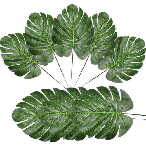 10Pcs Artificial Green Turtle Back Leaf Scattered Tail Leaf for Home Garden Decor Fake Tropical Monstera Palm Leaves Fake Plant