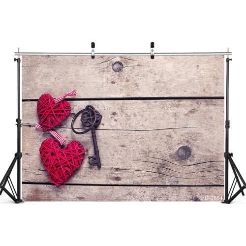 Red Heart Wooden Board Photographic Background Portrait for Child Perfume Cream Clothes Vinyl Printed Backdrop Photo Studio